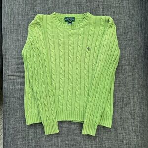 Lime Green Cable-Knit Ralph Lauren Sweater Women’s Petite Small